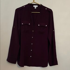 Calvin Klein Women's Deep Purple Button-Down Shirt